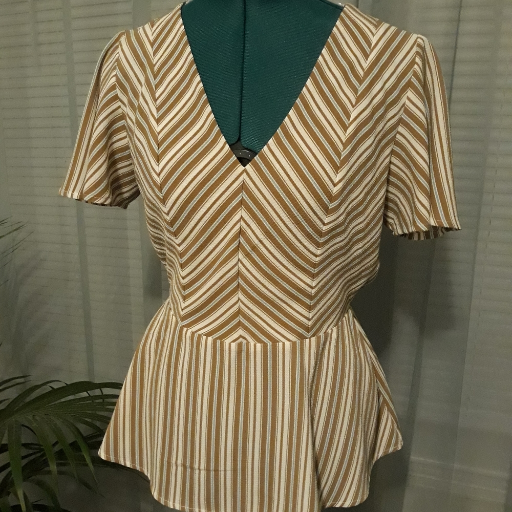**3 FOR $10**Striped Tan/Blue Peplum